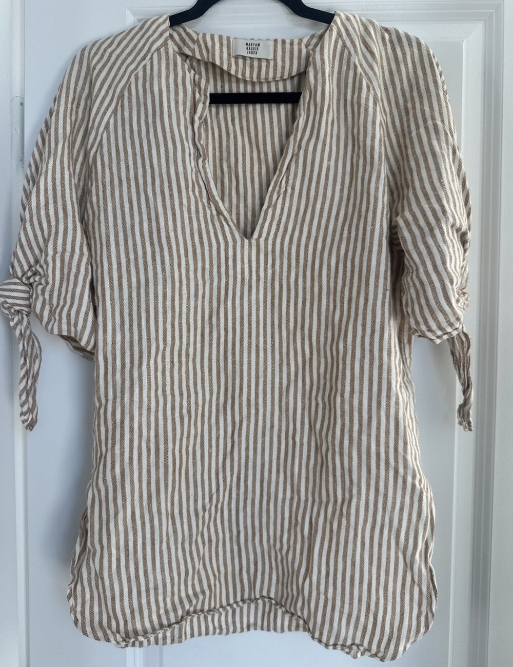 Maryam Nassir Zadeh Striped Linen Short Sleeve Tunic 6 Handmade Quiet Luxury